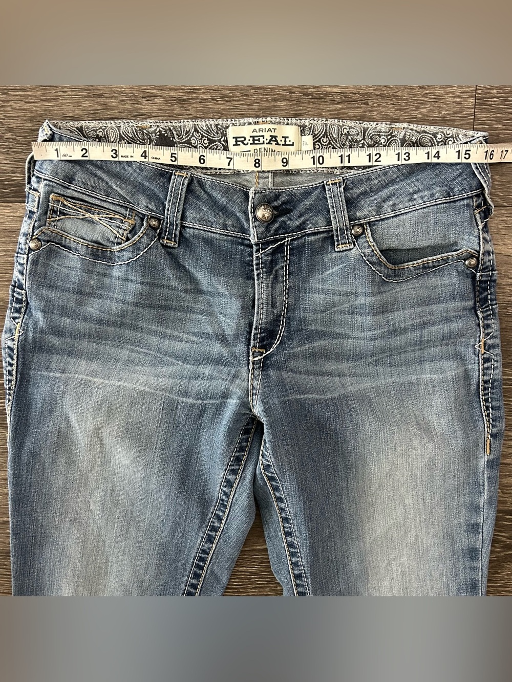 Ariat Real Denim Low Rise Boot Cut Blue Jeans Womens 31L Embroidered Pockets Y2K - Picture 12 of 14